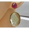 Vergulde oorbellen roze Toermalijn quartz en groene Amethist qua