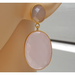 Vergulde oorbellen met grijze Chalcedoon en roze Chalcedoon
