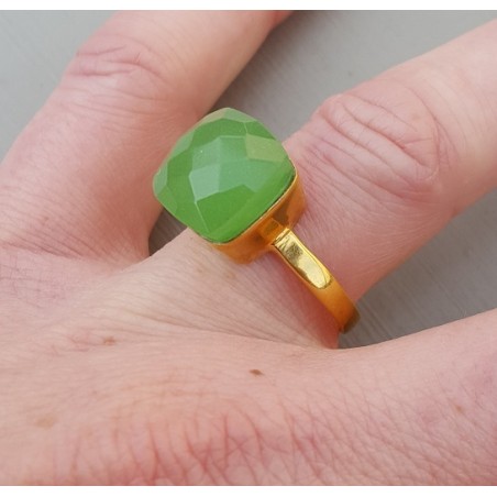 Vergulde ring met vierkante appeltjes groene Chalcedoon 18 of 20