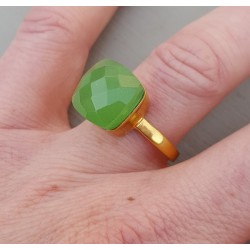 Vergulde ring met vierkante appeltjes groene Chalcedoon 18 of 20