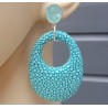 Oorbellen aqua Chalcedoon en hanger Turkoois blauw Roggenleer