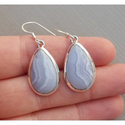 Zilveren oorbellen met druppelvormige blauw Lace Agaat
