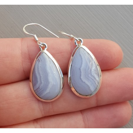 Zilveren oorbellen met druppelvormige blauw Lace Agaat
