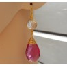 Vergulde oorbellen met roze Toermalijn quartz en Bergkristal