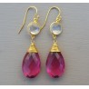 Vergulde oorbellen met roze Toermalijn quartz en Bergkristal