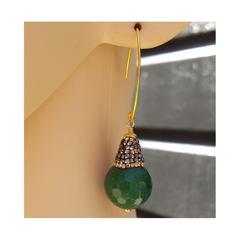 Oorbellen met Emerald groene Jade en kristallen