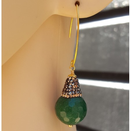 Oorbellen met Emerald groene Jade en kristallen