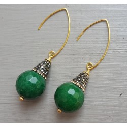 Oorbellen met Emerald groene Jade en kristallen