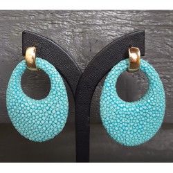 Vergulde creolen ovale hanger van Turkoois blauw Roggenleer