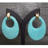 Vergulde creolen ovale hanger van Turkoois blauw Roggenleer
