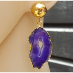 Vergulde oorbellen met druzy Agaat en gouden rand