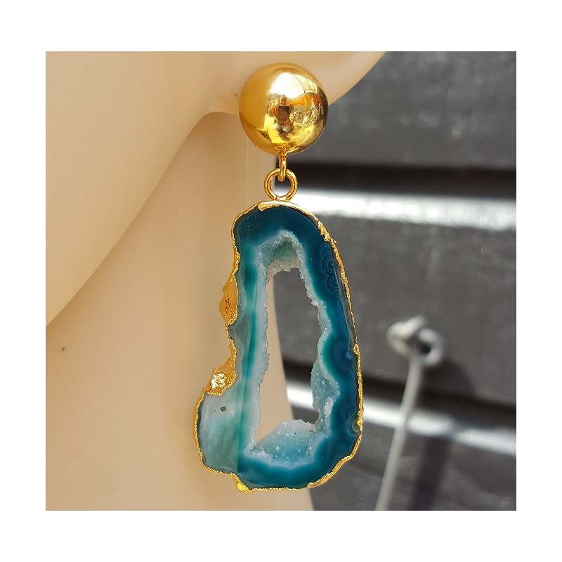 Vergulde oorbellen druzy Agaat