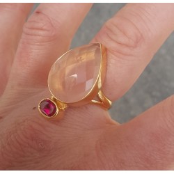 Rosé vergulde ring met Rozenkwarts en roze Toermalijn quartz 18