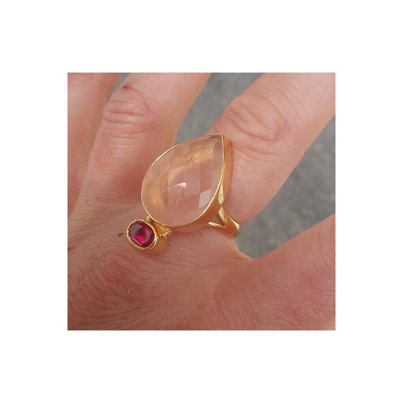 Rosé vergulde ring met Rozenkwarts en roze Toermalijn quartz 18
