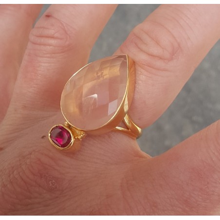 Rosé vergulde ring met Rozenkwarts en roze Toermalijn quartz 18