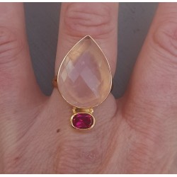 Rosé vergulde ring met Rozenkwarts en roze Toermalijn quartz 18