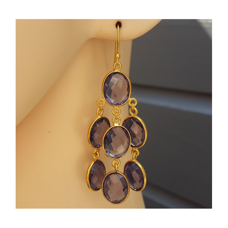 Vergulde waterval oorbellen met Amethist quartz