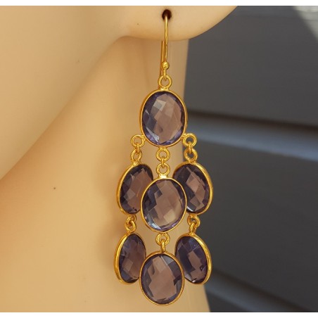 Vergulde waterval oorbellen met Amethist quartz