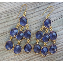 Vergulde waterval oorbellen met Amethist quartz