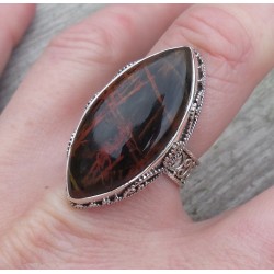 Zilveren ring marquise Pilbara Jaspis en bewerkte setting 18 mm