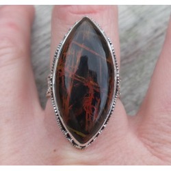 Zilveren ring marquise Pilbara Jaspis en bewerkte setting 18 mm