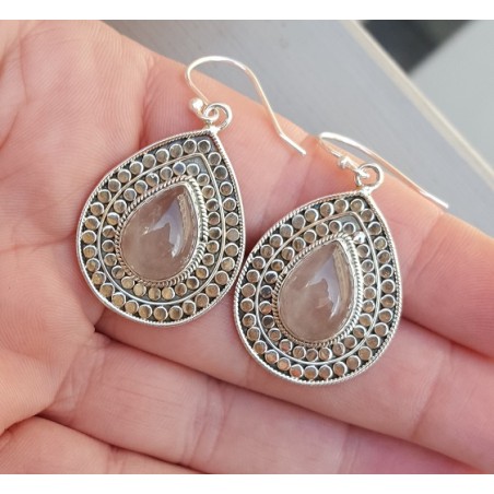 Zilveren oorbellen met cabochon Rozenkwarts Large