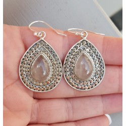 Zilveren oorbellen met cabochon Rozenkwarts Large