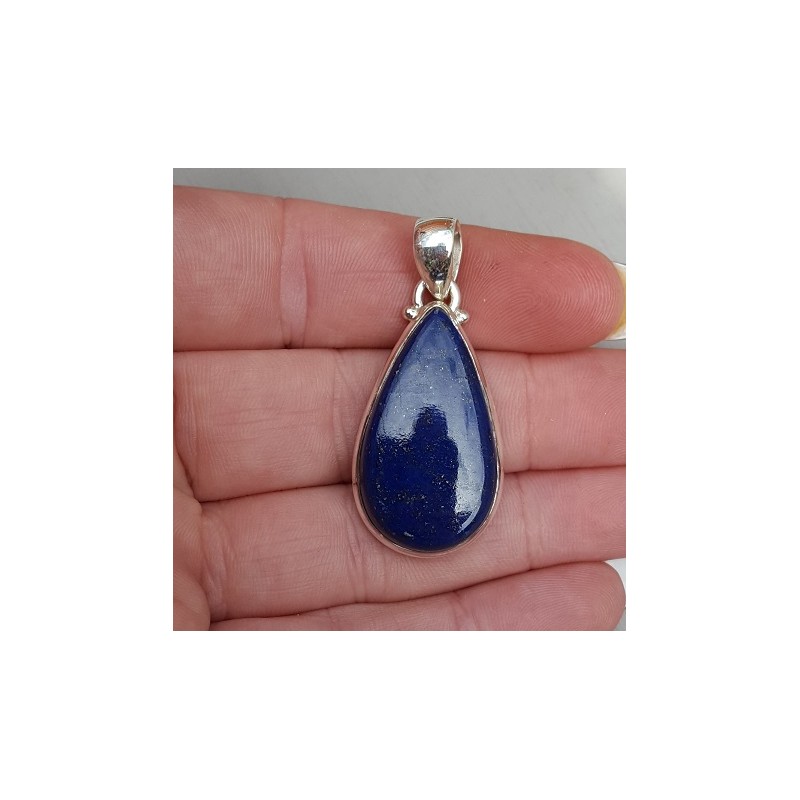 Zilveren hanger gezet met druppelvormige cabochon Lapis
