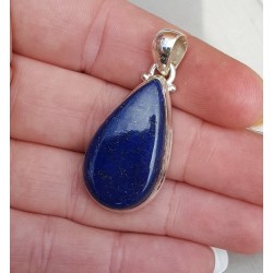 Zilveren hanger gezet met druppelvormige cabochon Lapis