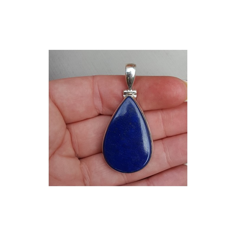 Zilveren hanger gezet met cabochon geslepen Lapis Lazuli