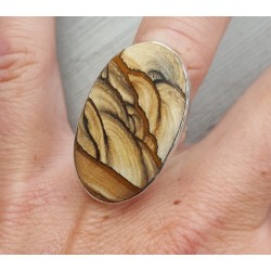 Zilveren ring gezet met ovale Landschap Jaspis 17 mm