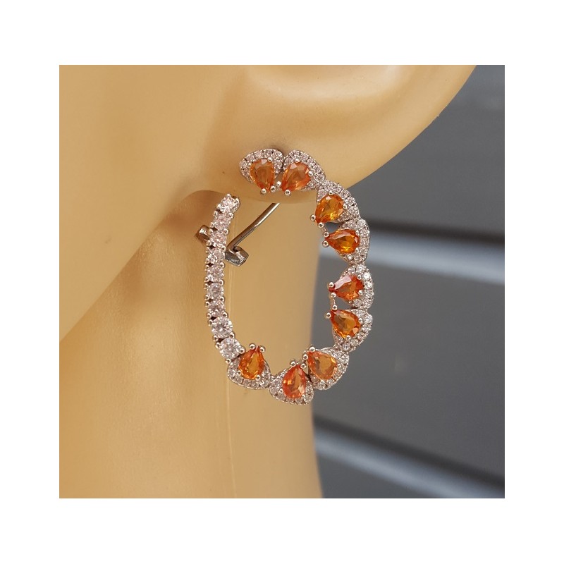 Zilveren oorbellen met oranje / gele Saffieren en Zirkonia