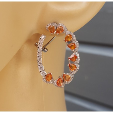 Zilveren oorbellen met oranje / gele Saffieren en Zirkonia