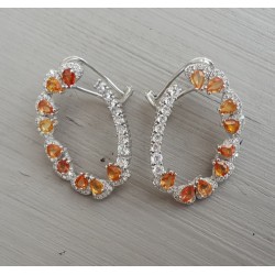 Zilveren oorbellen met oranje / gele Saffieren en Zirkonia