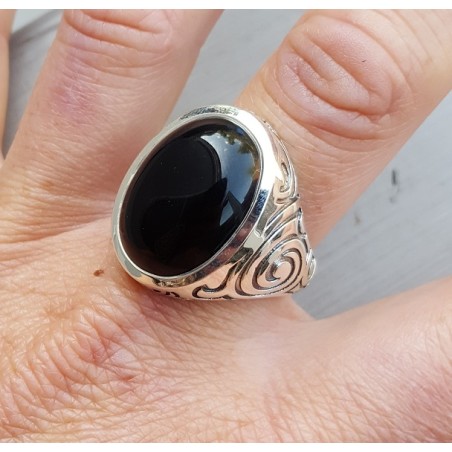 Zilveren ring gezet met Onyx (mannen ring) 20 mm