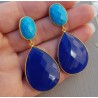 Vergulde oorbellen met Turkoois en blauw Chalcedoon
