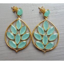 Vergulde oorbellen met ronde en marquise aqua Chalcedoon