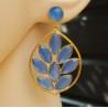 Vergulde oorbellen met ronde en marquise blauw Chalcedoon