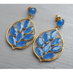 Vergulde oorbellen met ronde en marquise blauw Chalcedoon