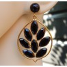 Vergulde oorbellen met ronde en marquise zwarte Onyx