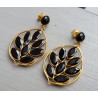 Vergulde oorbellen met ronde en marquise zwarte Onyx