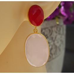 Vergulde oorbellen met fuchsia roze en roze Chalcedoon