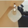 Zilveren creolen met vierkante zacht groene Chalcedoon hanger