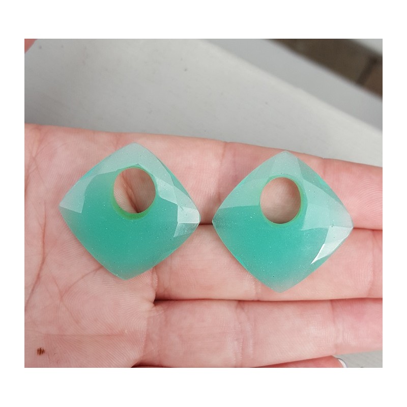 Creool hanger set vierkante aqua Chalcedoon