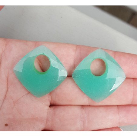 Creool hanger set vierkante aqua Chalcedoon