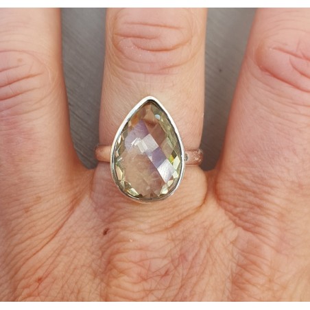Zilveren ring gezet met groene Amethist 17.7