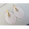 Creolen met ovale filligree /uitgesneden hanger licht roze Agaat
