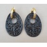Creolen met ovale filligree /uitgesneden hanger van zwarte Onyx
