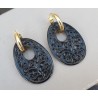 Creolen met ovale filligree /uitgesneden hanger van zwarte Onyx