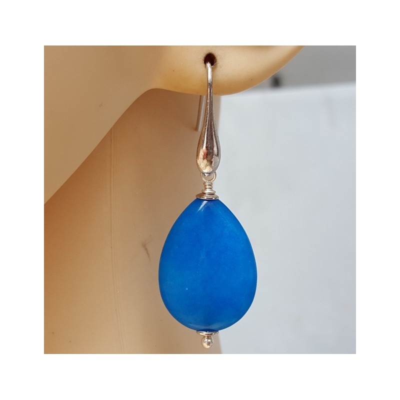 Oorbellen met gladde Oceaan blauwe Jade briolet